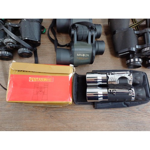 661 - A collection of binoculars to include Pentasonic, Commodore 10x50, Chinon 7-15x35 zoom, Dollond Luma... 