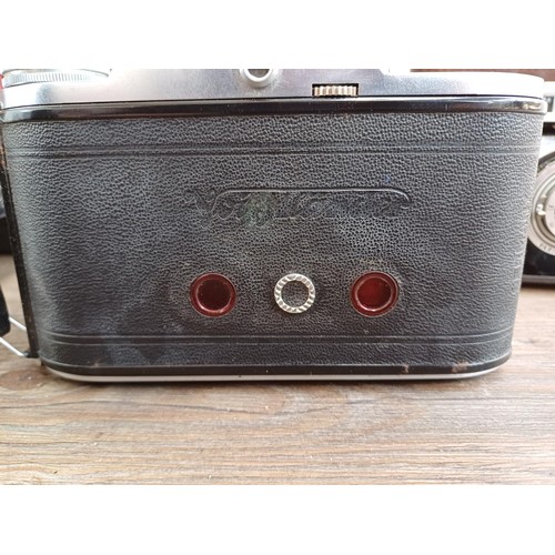 666 - Eight folding cameras to include Voigtländer Bessa I 6x9 viewfinder for 120 film, Agfa Isolette V, K... 