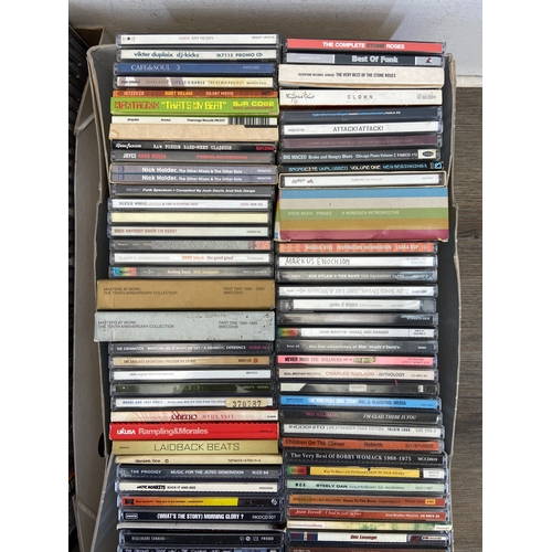 741 - Two boxes containing CDs by a variety of artists and bands to include The Prodigy, Oasis, Blur, R.E.... 