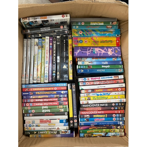 748A - Three boxes of DVDs contains a wide variety of movies and TV shows to include Friends complete serie... 