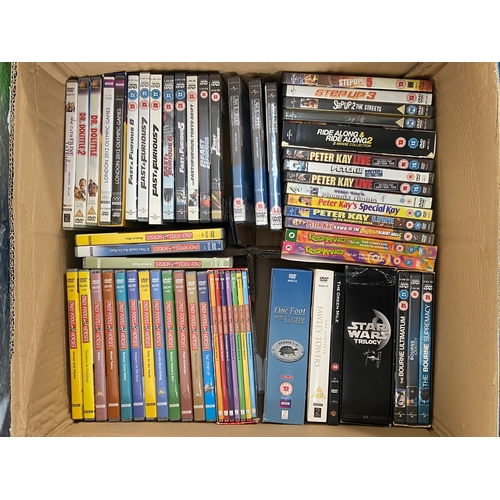 748A - Three boxes of DVDs contains a wide variety of movies and TV shows to include Friends complete serie... 