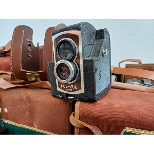 681 - A collection of box cameras and pseudo TLRs to include Voigtländer Brilliant, Ross Ensign Ful-Vue Su... 