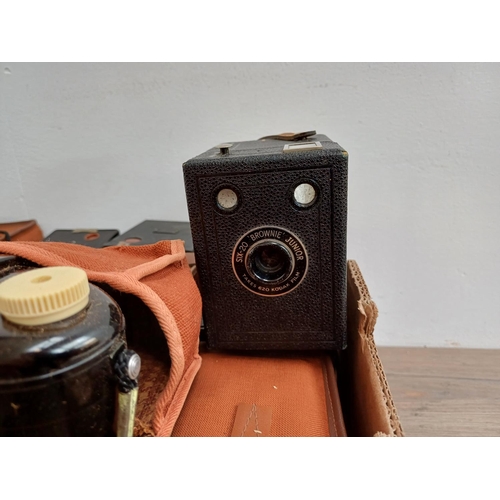 682 - A collection of box cameras and pseudo TLRs to include Voigtländer Brilliant, Kodak 'Hawkeye' Ace De... 