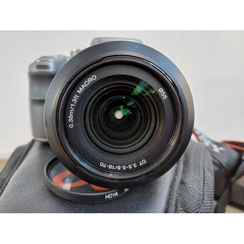 697 - Two Sony Alpha α DSLR cameras fitted with DT 3.5-5.6/18-70 macro lenses, one A350 14.2mp and one cas... 