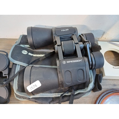 706 - Five items to include cased Bresser 10x50 binoculars, boxed Tenesa 12x50 waterproof/shockproof monoc... 