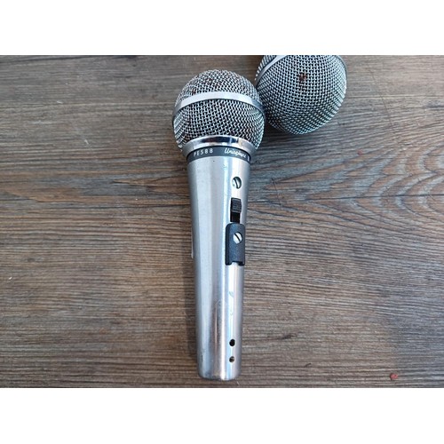 724 - Two Shure Unisphere B dynamic microphones, one PE588 and one 588SA with Sennheiser case and wind shi... 