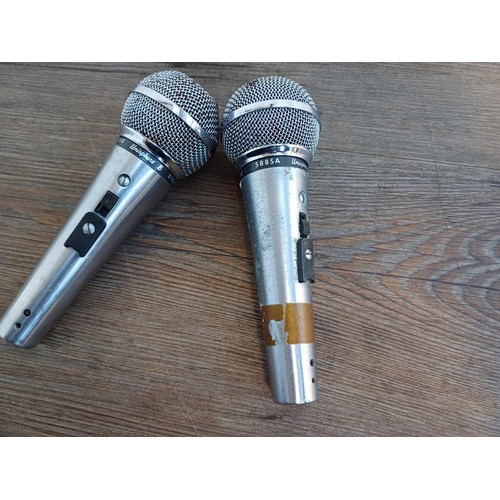 724 - Two Shure Unisphere B dynamic microphones, one PE588 and one 588SA with Sennheiser case and wind shi... 