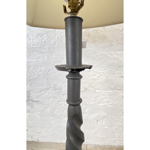 118 - A grey painted brass barley twist table lamp on footed base - approx. 73cm high (excluding shade)