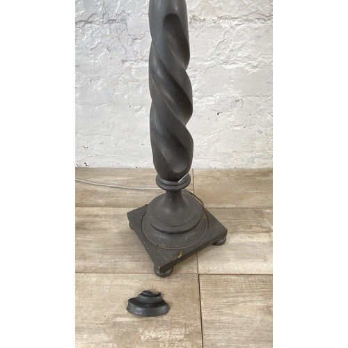 118 - A grey painted brass barley twist table lamp on footed base - approx. 73cm high (excluding shade)