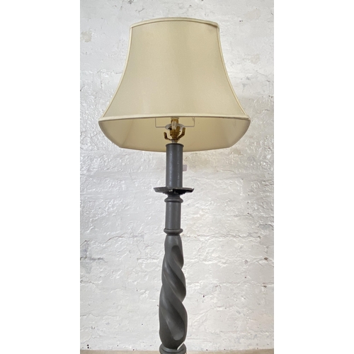 118 - A grey painted brass barley twist table lamp on footed base - approx. 73cm high (excluding shade)