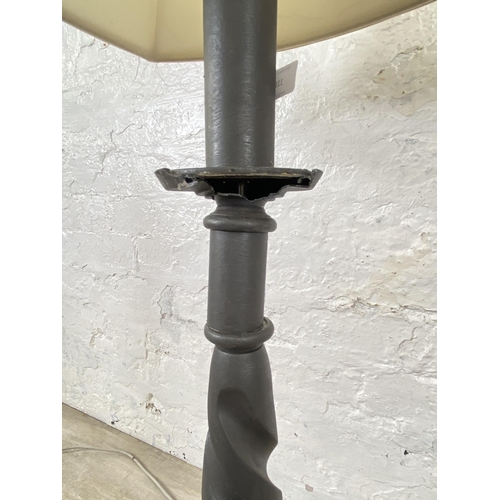 118 - A grey painted brass barley twist table lamp on footed base - approx. 73cm high (excluding shade)