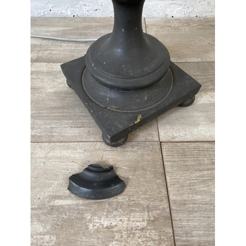 118 - A grey painted brass barley twist table lamp on footed base - approx. 73cm high (excluding shade)