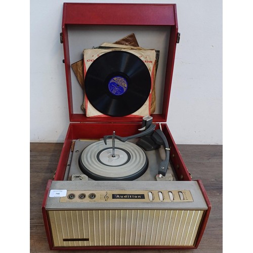 746 - A vintage Audition portable record player fitted with BSR Monarch four-speed auto-changer turntable ... 