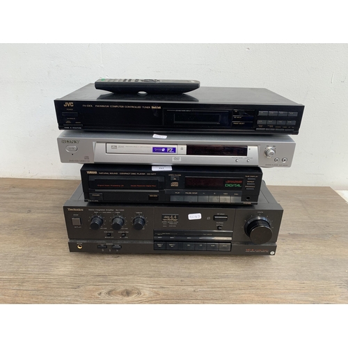 757 - Four items, one Yamaha CD-M77 Natural Sound CD player, one Technics SU-V450 integrated amplifier, on... 