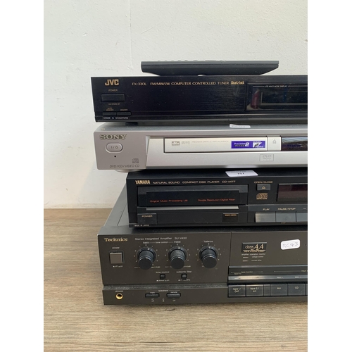 757 - Four items, one Yamaha CD-M77 Natural Sound CD player, one Technics SU-V450 integrated amplifier, on... 