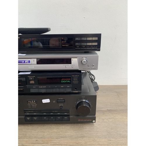 757 - Four items, one Yamaha CD-M77 Natural Sound CD player, one Technics SU-V450 integrated amplifier, on... 