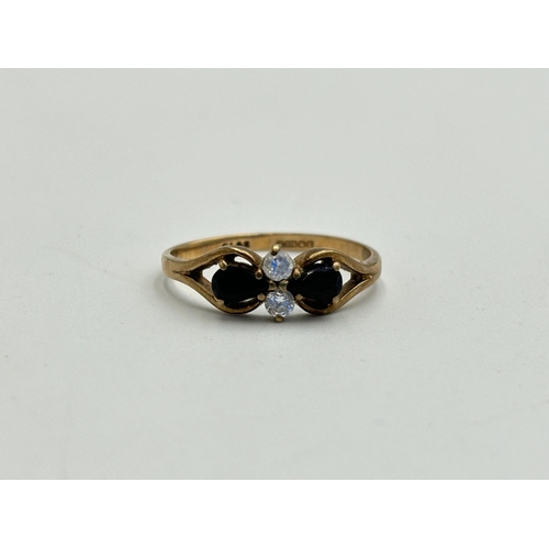 2191 - A hallmarked 9ct gold sapphire and CZ dress ring, size P - approx. gross weight 1.7g