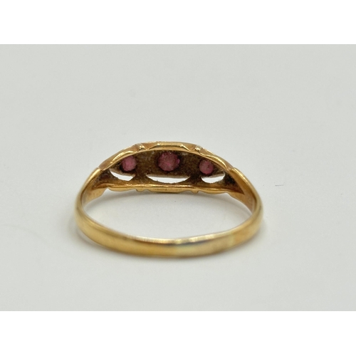 2194 - An early 20th century hallmarked Birmingham 18ct gold ruby and diamond ring, size S - approx. gross ... 