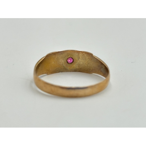 2193 - A Victorian hallmarked Chester 9ct gold ruby and seed pearl ring, dated 1895, size Q½ - approx. gros... 