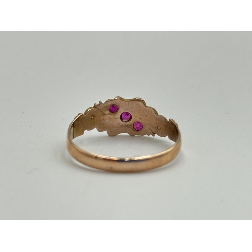 2192 - A Victorian hallmarked Chester 9ct gold ruby and seed pearl ring, dated 1894, size N - approx. gross... 