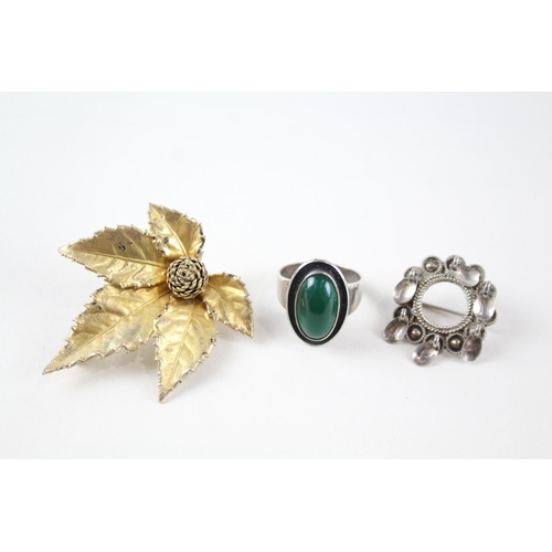 2161 - Three pieces of Scandinavian silver jewellery, one Niels Erik From .925 green gemstone ring, one T.H... 