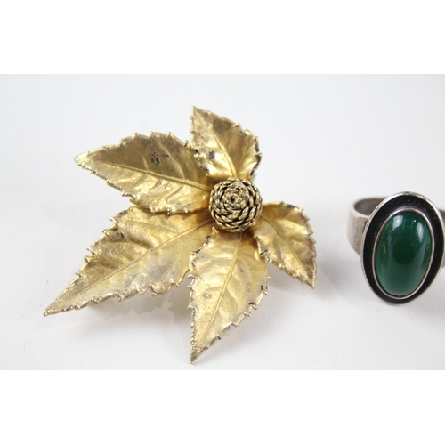 2161 - Three pieces of Scandinavian silver jewellery, one Niels Erik From .925 green gemstone ring, one T.H... 