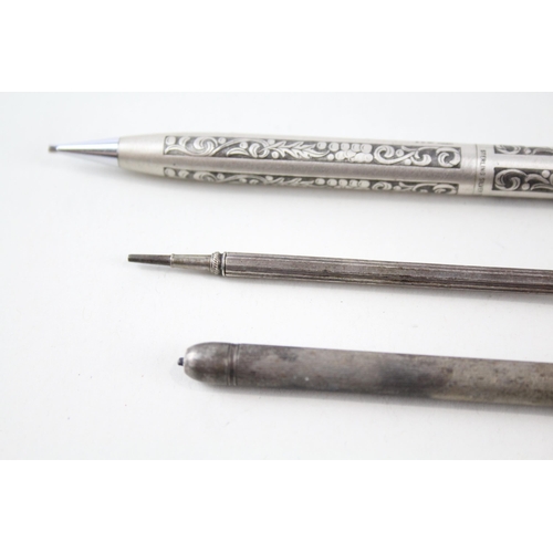 2317 - Three unmarked .800 and .925 silver pencils to include Sheaffer etc. - approx. gross weight 37g