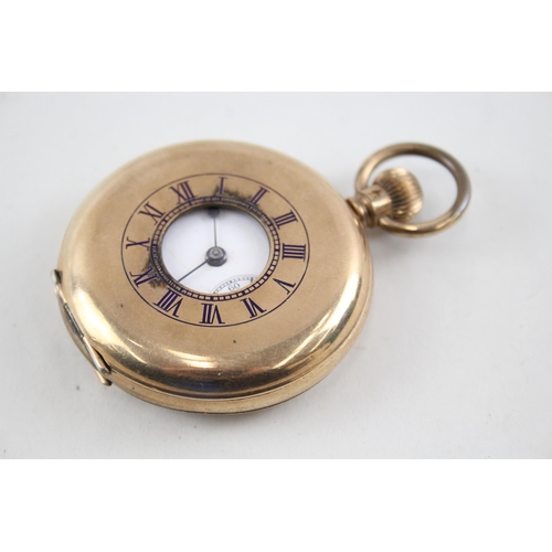 2267 - An antique rolled gold half hunter pocket watch