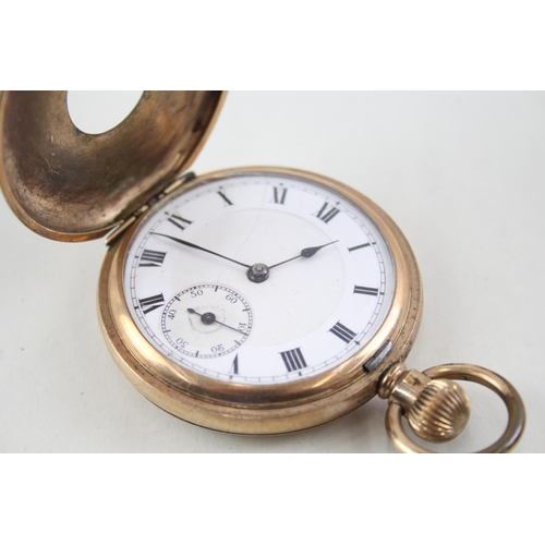 2267 - An antique rolled gold half hunter pocket watch