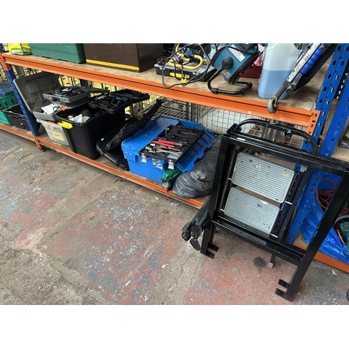 A collection of items to include Einhell percussion drill, Bike Hand