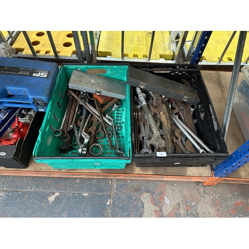 A collection of items to include King Dick spanners, vice grips, weed