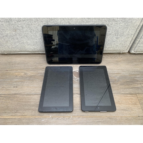 A collection of Amazon Kindle and Fire tablets