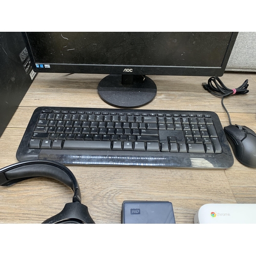 A collection of items to include Packard Bell desktop PC, HP Chromebox