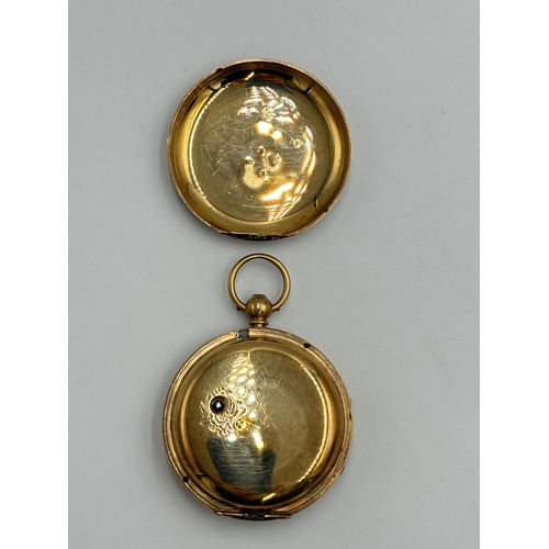 2287 - An antique hallmarked Chester 18ct gold cased key wind open face pocket watch - approx. gross weight... 