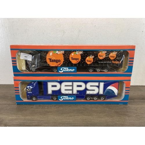 447 - Two boxed Tekno diecast model transport lorries, one Pepsi and one Tango