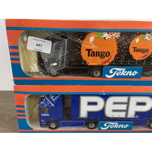 447 - Two boxed Tekno diecast model transport lorries, one Pepsi and one Tango