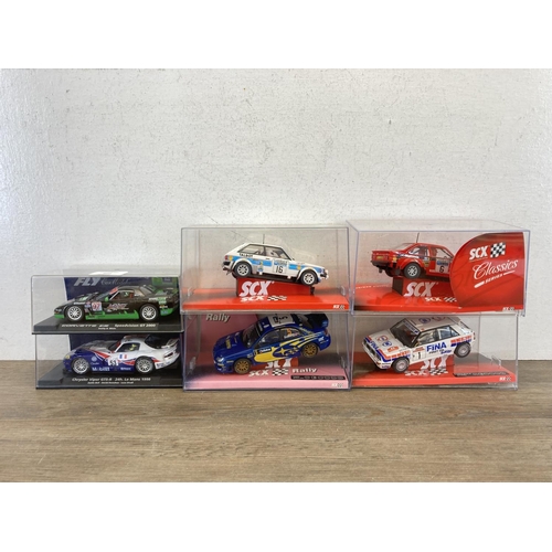 460 - Six boxed slot racing cars, Fly Car Model Chrysler Viper GTS-R 24h. Le Mans 1998, SCX Lancia Delta H... 