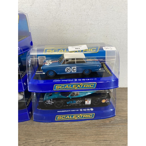 463 - Seven boxed Scalextric slot cars, Ford Cortina GT 1964 Bathurst Ian & Leo Geoghegan - no.C3670, Mase... 