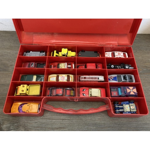 464 - Four Matchbox carry cases containing a collection of diecast model vehicles to include Matchbox Pors... 