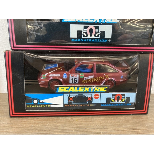 465 - Five boxed Scalextric slot cars, Skoda Fabia WRC Colin McRae - no.C2645, Ford Fiesta XR2i - no.C.470... 