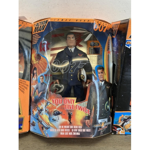 466 - Four boxed Action Man figurines, one Electronic Space Explorer, one Limited Edition James Bond The W... 