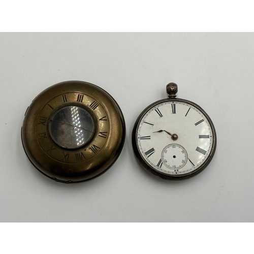 2294 - A Victorian hallmarked London silver cased open face key wind pocket watch, dated 1858 together with... 