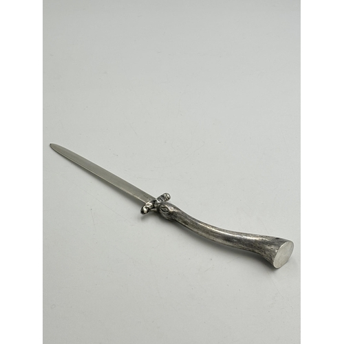 2337 - A hallmarked London import .925 sterling silver novelty duck handled letter opener  - approx. gross ... 