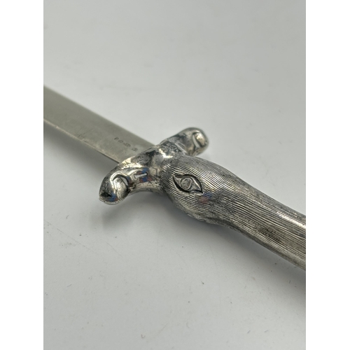 2337 - A hallmarked London import .925 sterling silver novelty duck handled letter opener  - approx. gross ... 