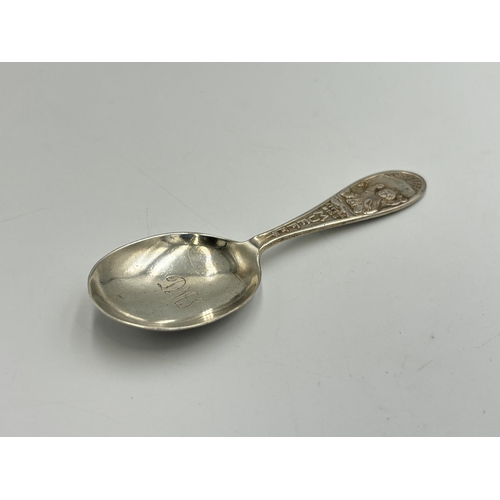 2342 - A cased George V W. H. Collins & Co hallmarked Glasgow silver 'Little Miss Muffet' baby spoon, dated... 