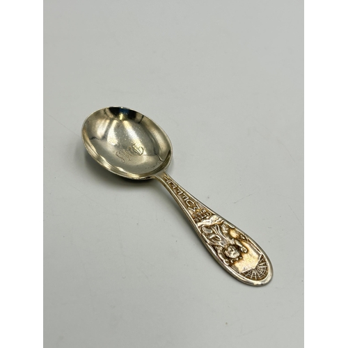 2342 - A cased George V W. H. Collins & Co hallmarked Glasgow silver 'Little Miss Muffet' baby spoon, dated... 