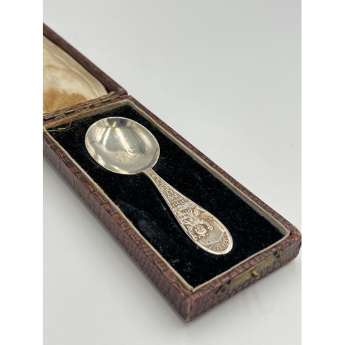 2342 - A cased George V W. H. Collins & Co hallmarked Glasgow silver 'Little Miss Muffet' baby spoon, dated... 