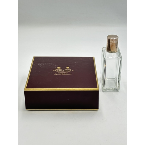 2352 - A boxed Penhaligon's perfume bottle with stamped .925 sterling silver top - approx. 11.5cm high