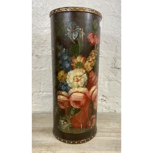 11 - A Victorian style hand painted wooden floral stick stand - approx. 62cm high x 25cm diameter