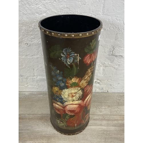 11 - A Victorian style hand painted wooden floral stick stand - approx. 62cm high x 25cm diameter